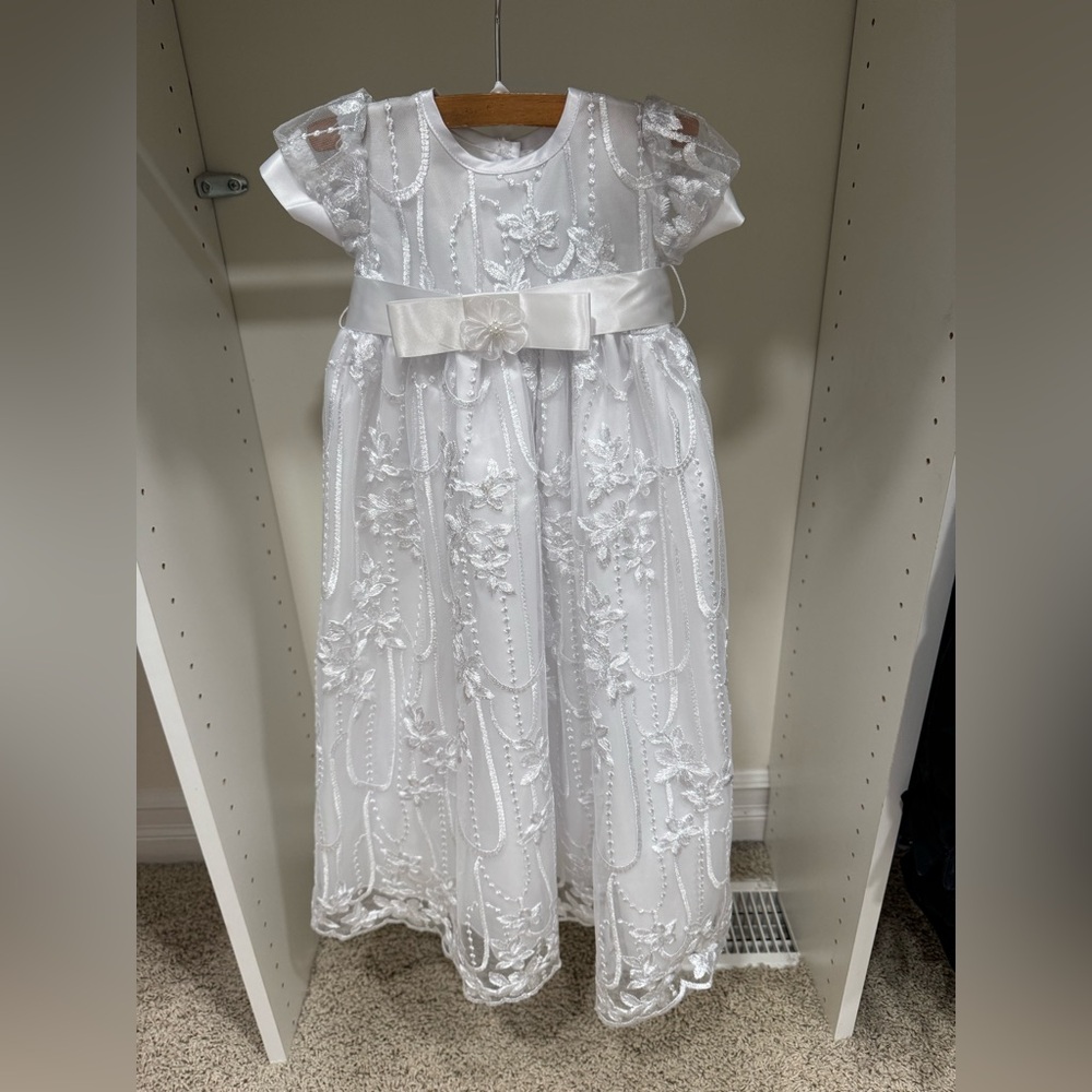 Baptisms, White Floral Embroidered Kids Dress